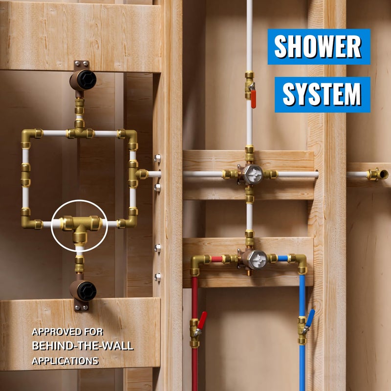 SUNGATOR 1/2 Inch Tee, Push Pex Tee Plumbing Fittings 1/2 Inch, No Lead Brass Push-to-Connect T Plumbing Fittings for PEX Pipe, Copper, CPVC Transition, with 1 Disconnect Clip, Pack of 6 - Image 5